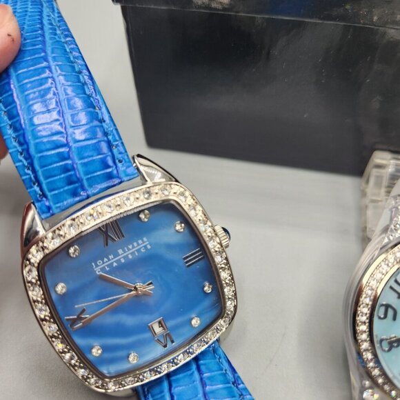 Joan Rivers Classics Collection Watch Lot V377 Blue Leather & Clear Bands NEW - Picture 4 of 12
